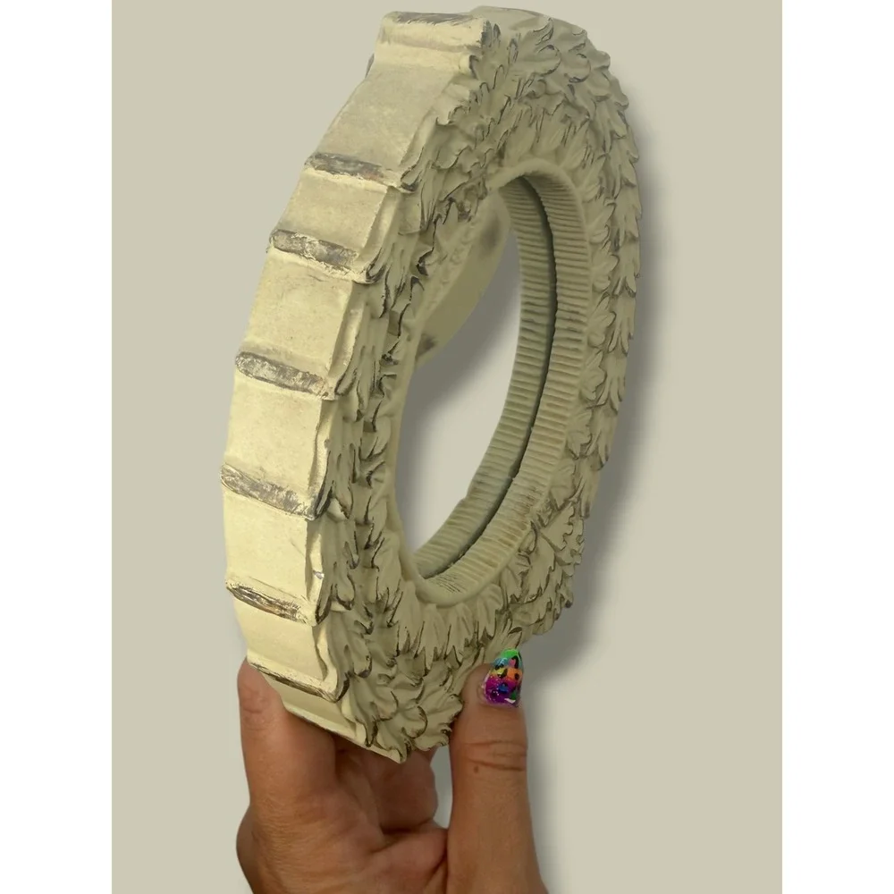 Vintage Style Ornate Round Wall Mirrors Set 2 Cream Distressed Shabby Chic